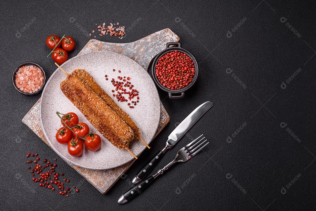 A imagem mostra espetinhos de lula