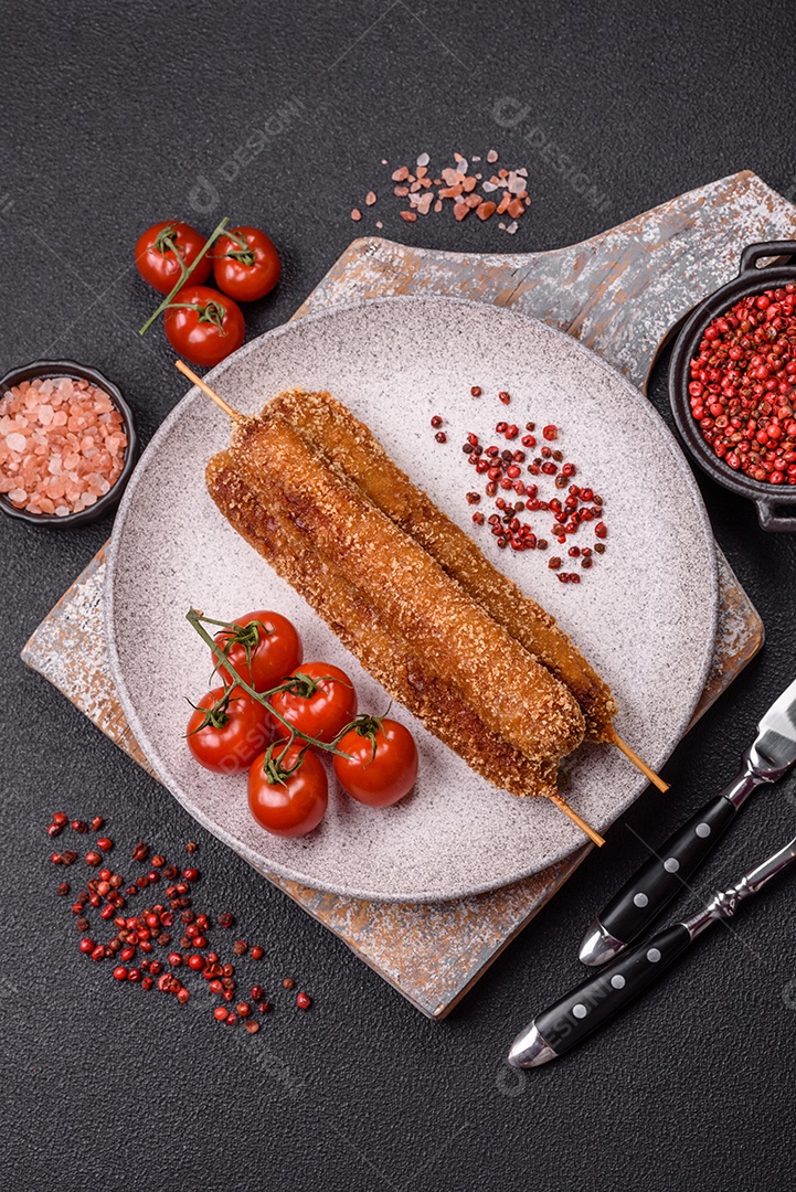 A imagem mostra espetinhos de lula