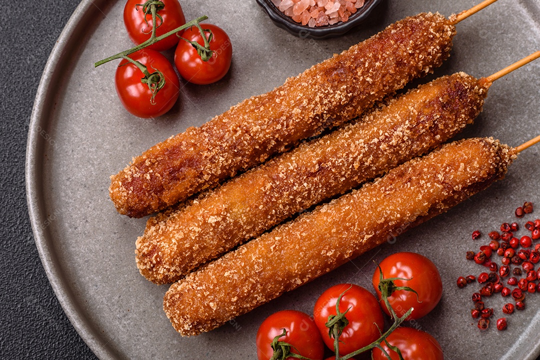 A imagem mostra espetinhos de lula