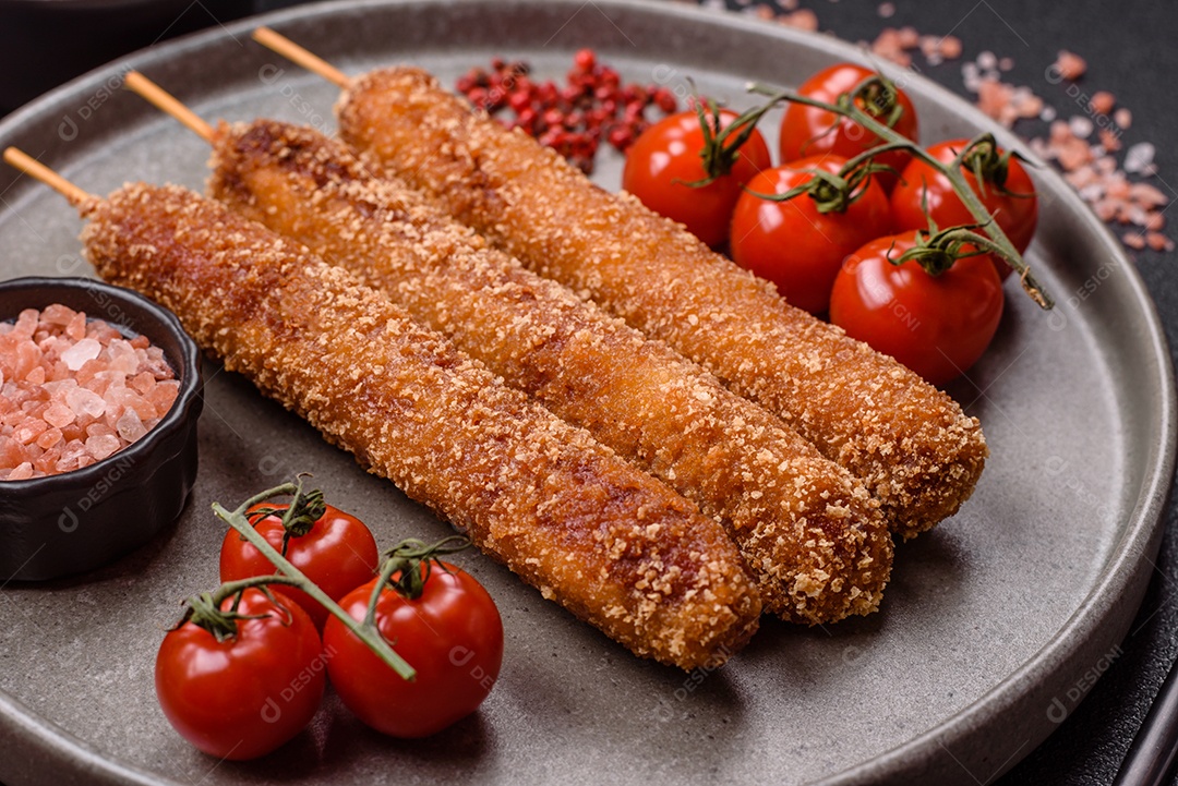 A imagem mostra espetinhos de lula