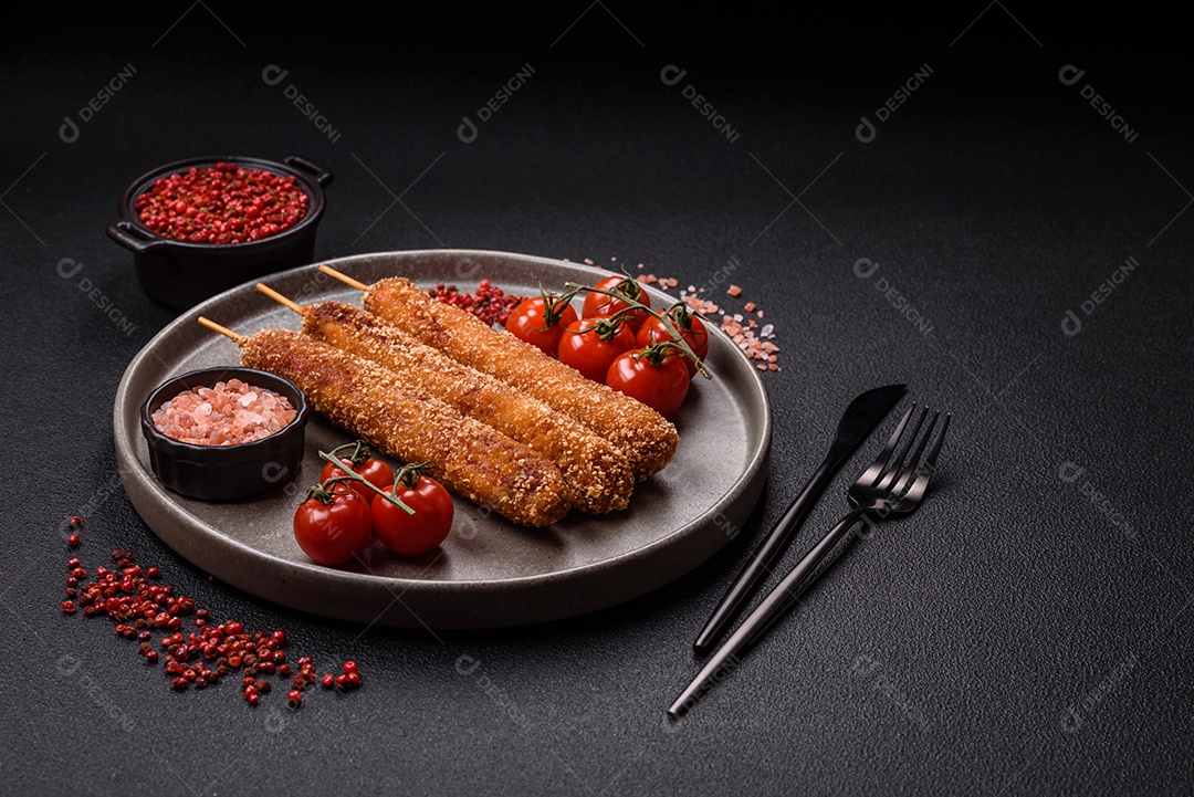 A imagem mostra espetinhos de lula