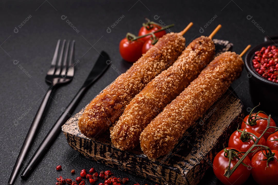 A imagem mostra espetinhos de lula