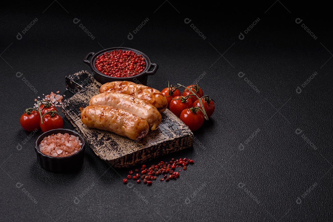 A imagem mostra salsichas grelhadas, possivelmente do tipo bratwurst, que são salsichas alemãs