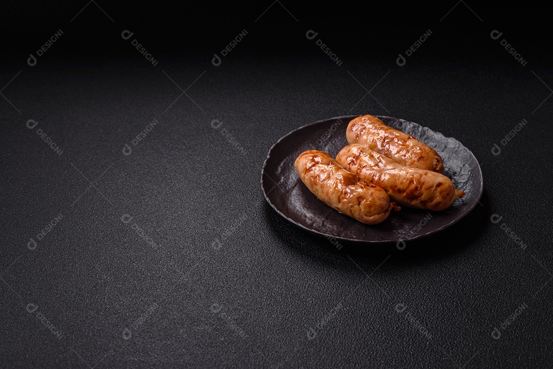 A imagem mostra salsichas grelhadas, possivelmente do tipo bratwurst, que são salsichas alemãs