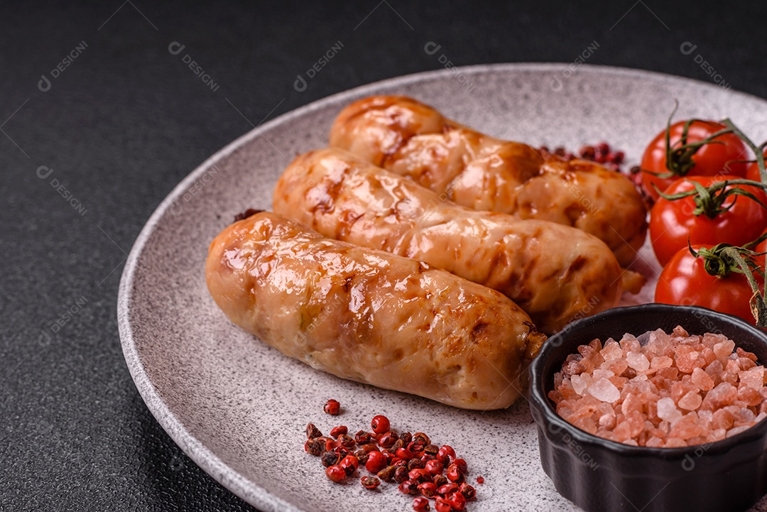 A imagem mostra salsichas grelhadas, possivelmente do tipo bratwurst, que são salsichas alemãs