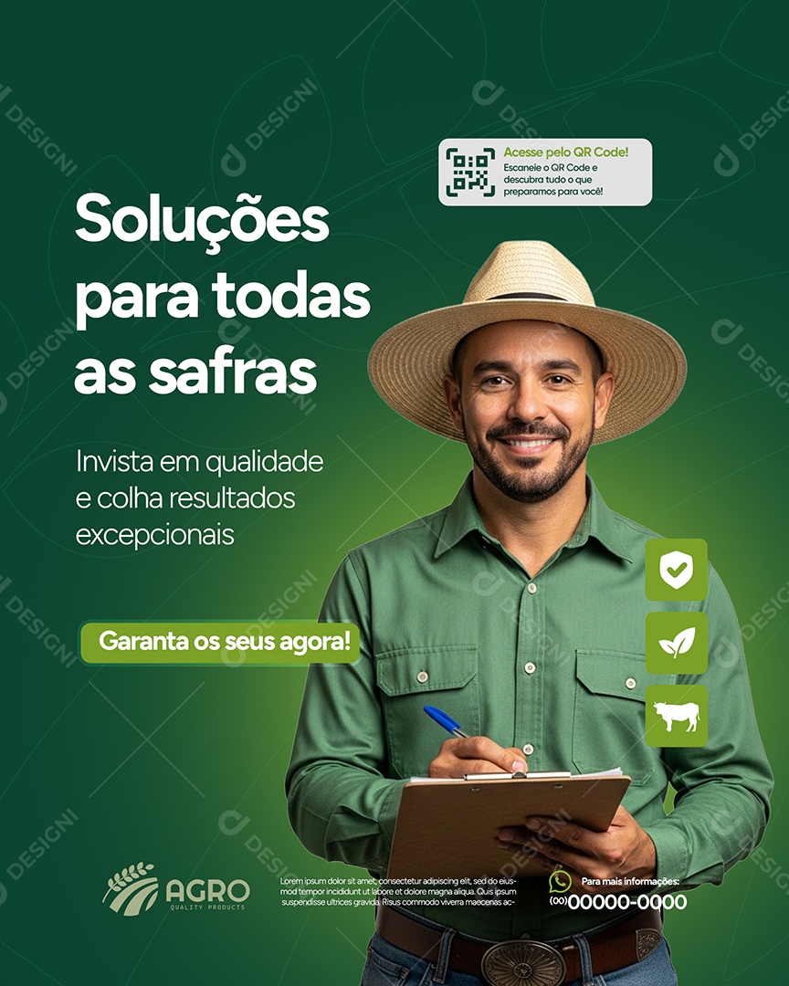 Post Agro Soluções para Todas as Safras Social Media PSD Editável