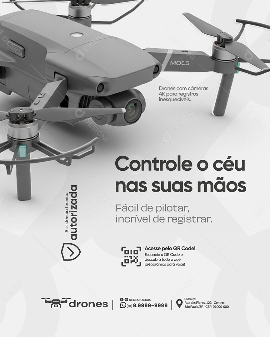 Post Loja de Drones Controle o Céu nas Suas Mãos Social Media PSD Editável