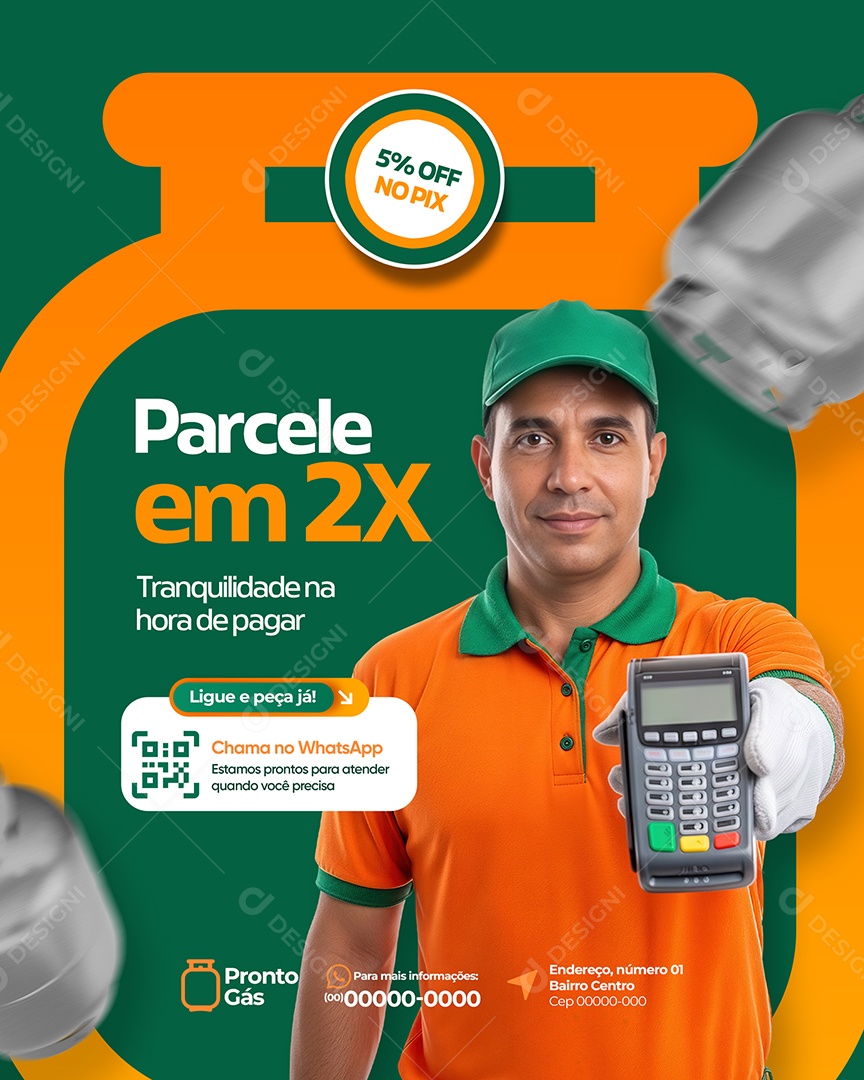 Post Loja de Gás Parcele em 2X Social Media PSD Editável