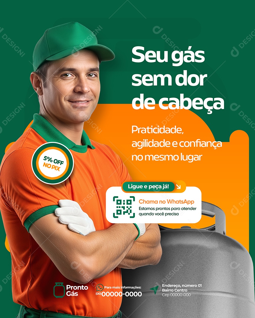 Post Loja de Gás Seu Gás sem Dor de Cabeça Social Media PSD Editável