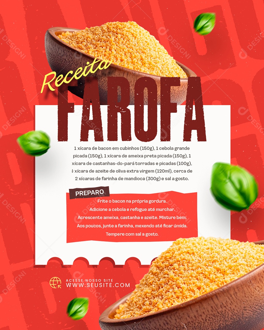 Receita Farofa Preparo Social Media PSD Editável