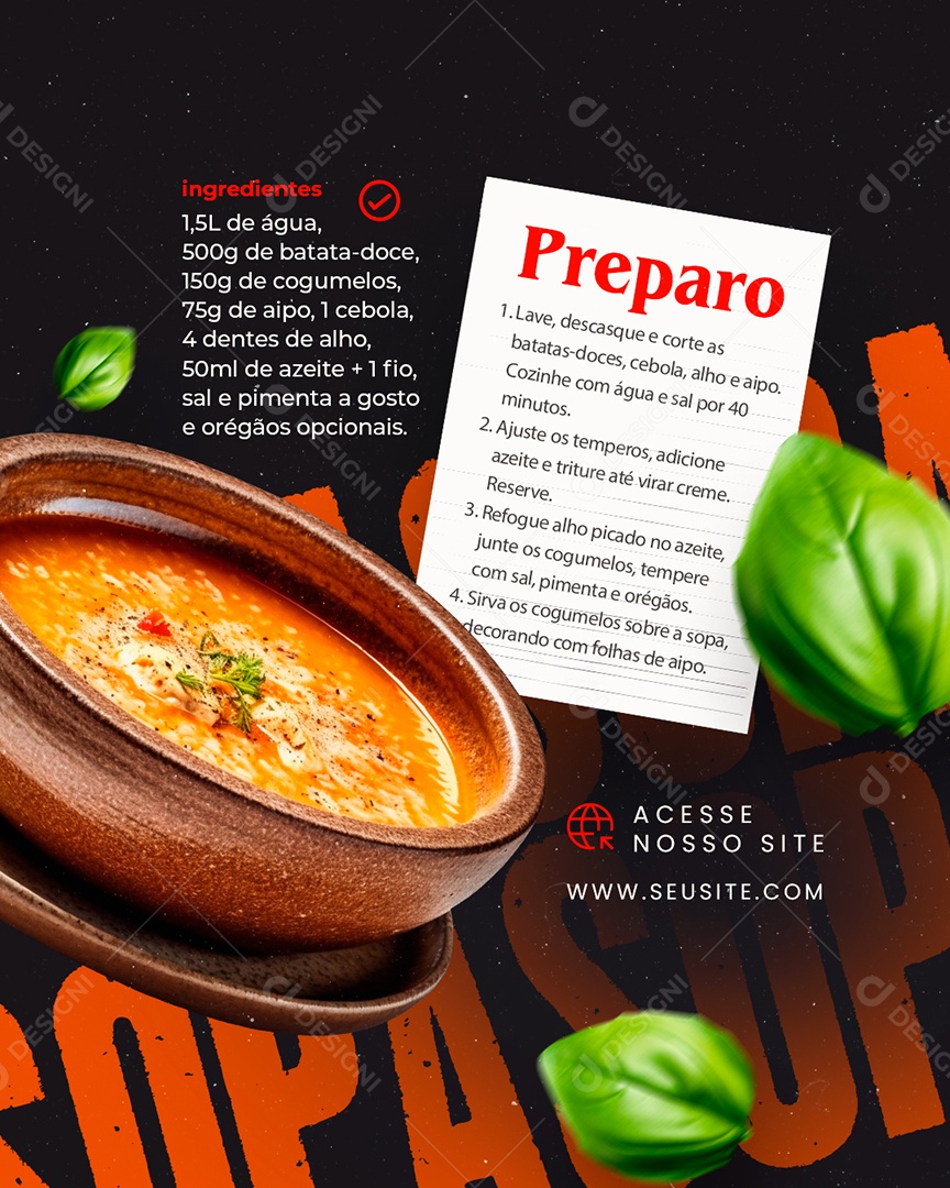 Receita Ensopado Preparo Social Media PSD Editável