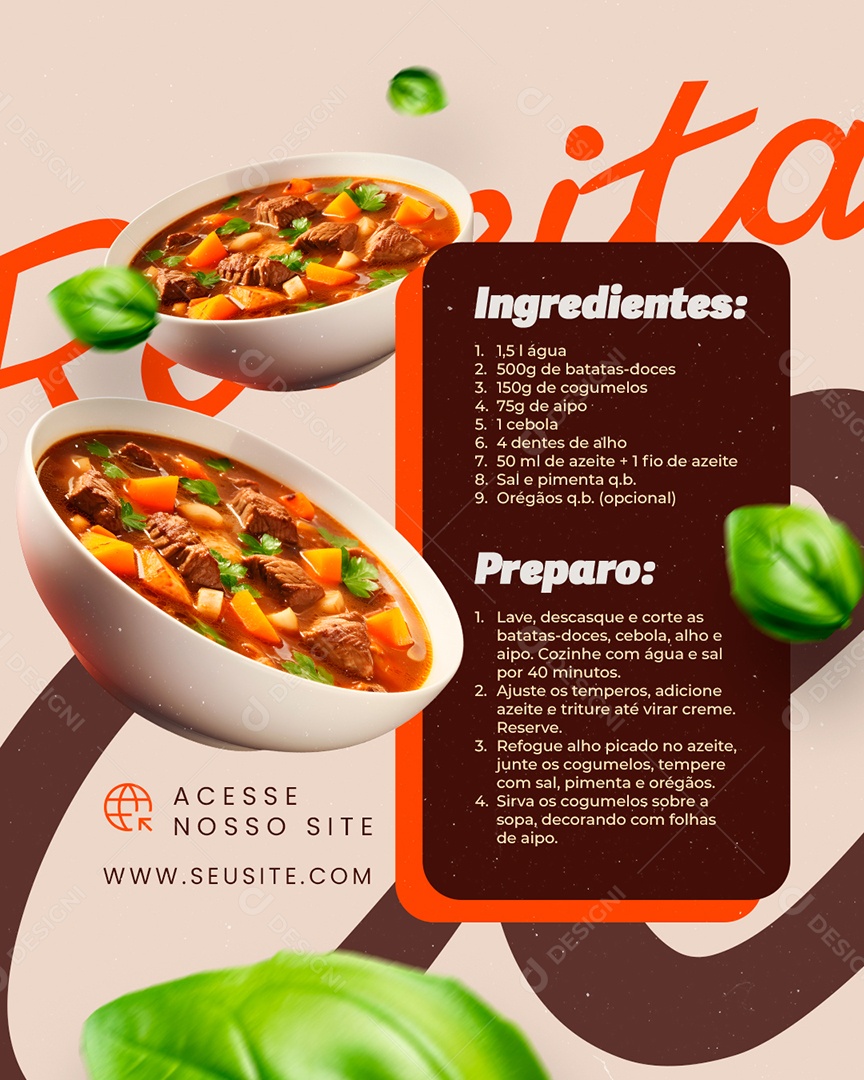Receita Sopa Ingredientes Social Media PSD Editável