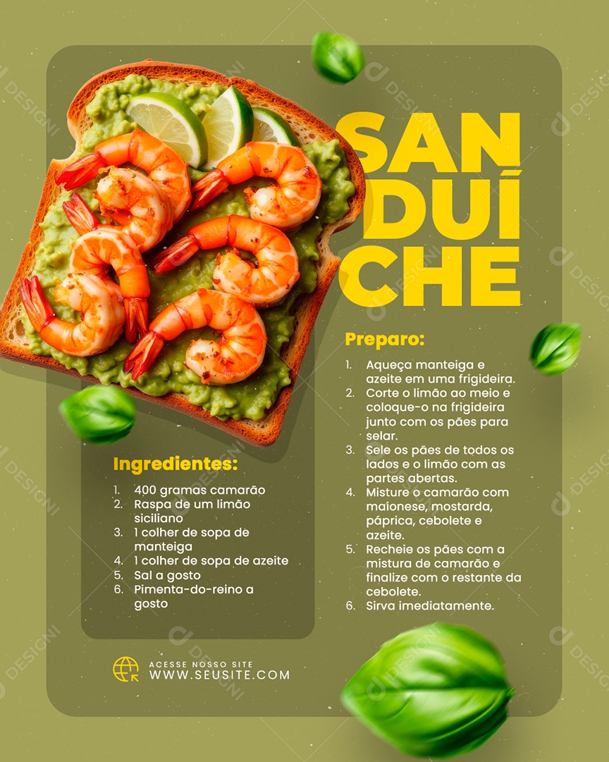 Receita Sanduíche de Camarrão Social Media PSD Editável
