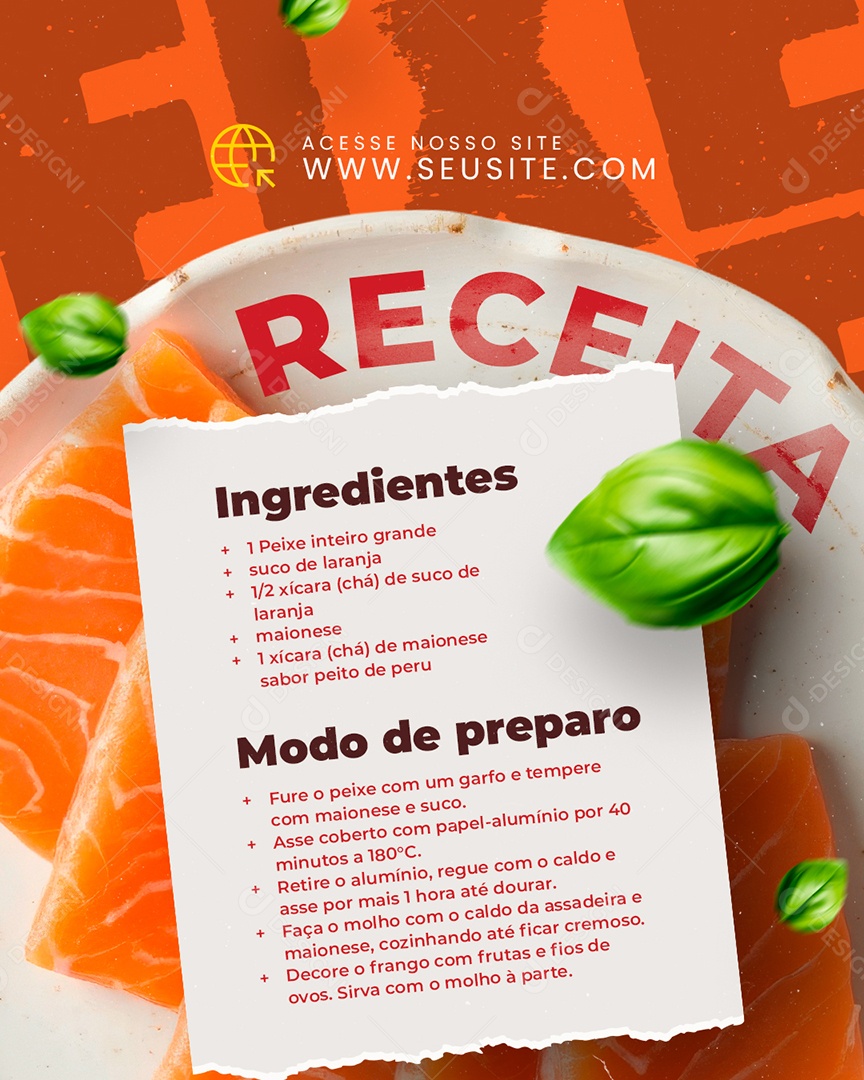 Receita Salmão Ingredientes Social Media PSD Editável