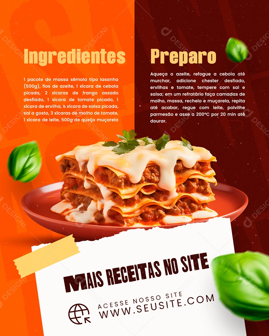 Receita Lasanha Mais Receitas no Site Social Media PSD Editável