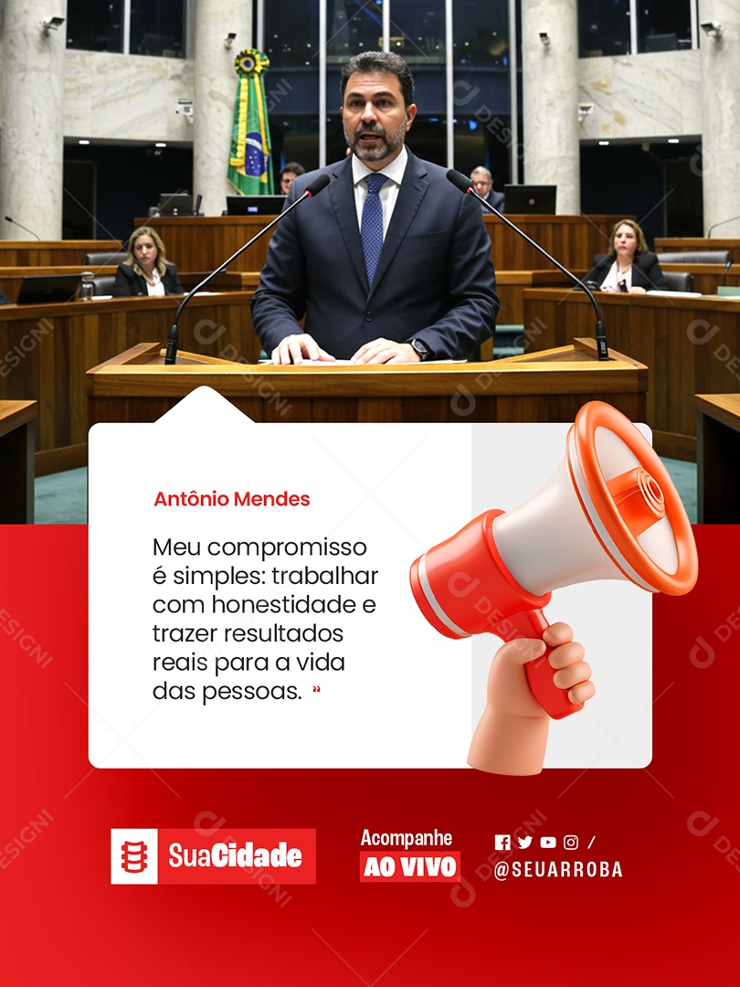 Prefeitura Sessão Acompanhe Ao Vivo Social Media PSD Editável