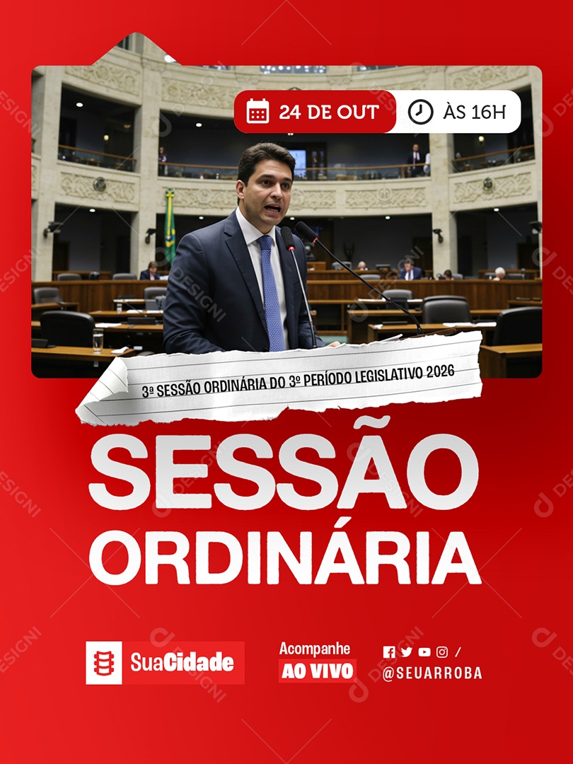 Prefeitura Sessão Ordinária Acompanhe Ao Vivo Social Media PSD Editável