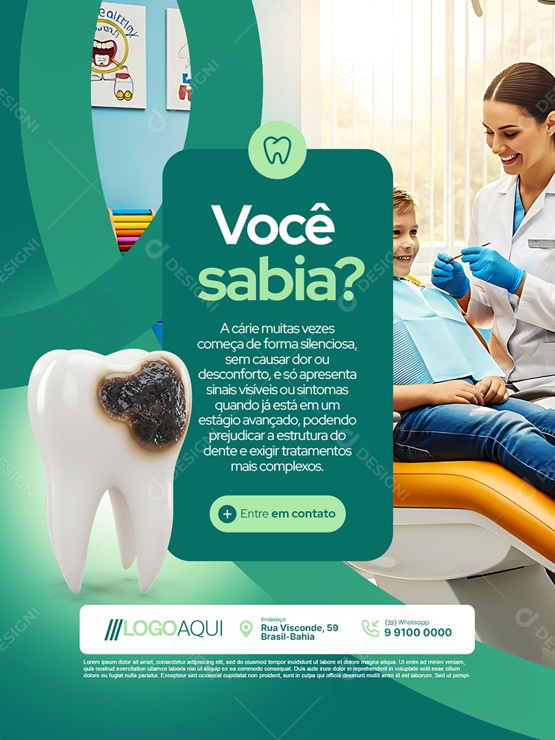 Dentista Você Sabia A Cárie Muitas Vezes Começa de Forma Silenciosa Social Media PSD Editável