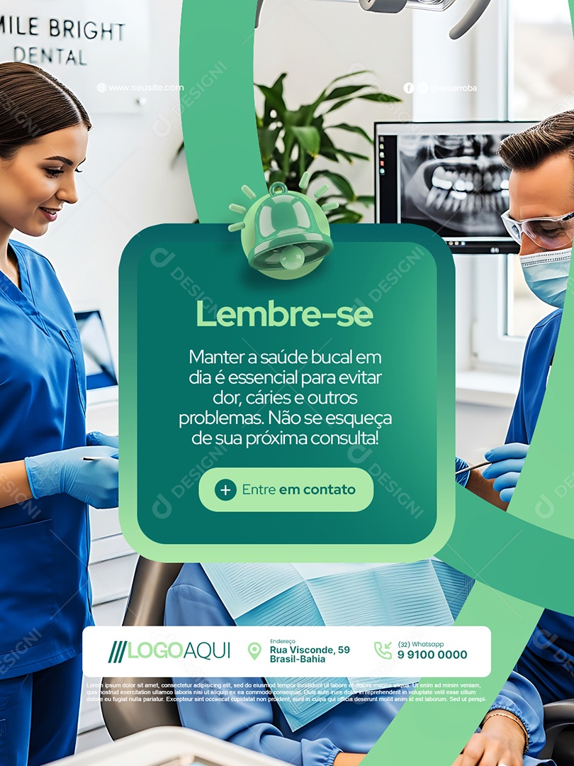 Dentista Lembre-Se Entre em Contato Social Media PSD Editável