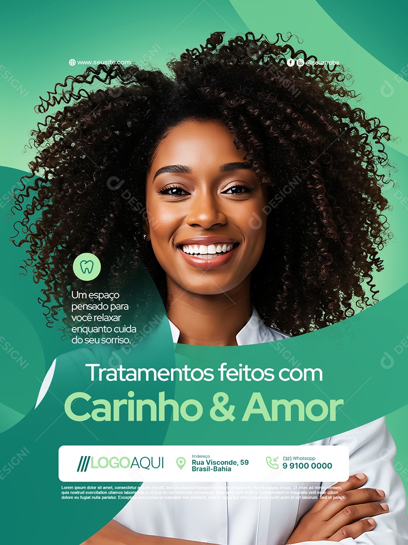 Dentista Tratamentos Feitos com Carinho e Amor Social Media PSD Editável