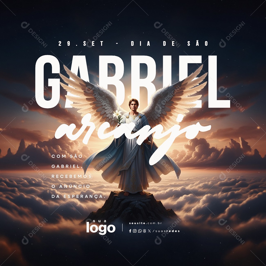 Dia de São Gabriel Arcanjo 29 de Setembro Recebemos o Anúncio Social Media PSD Editável