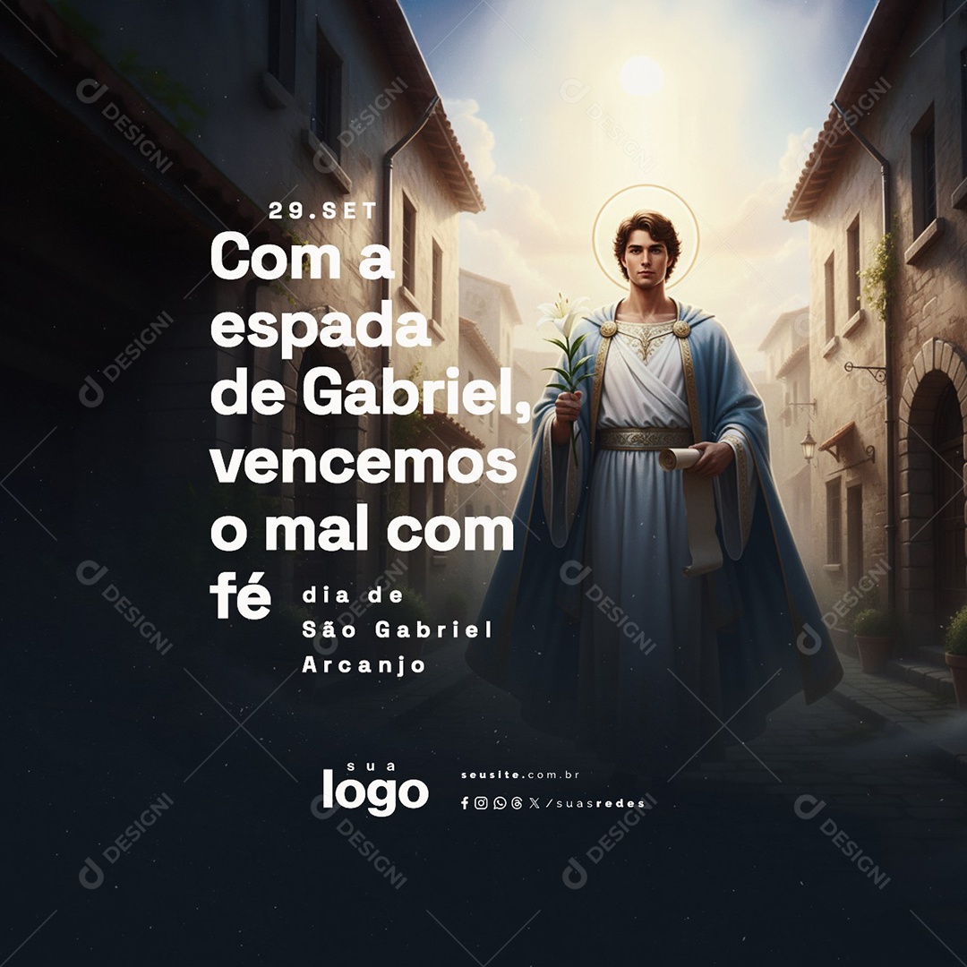Dia de São Gabriel Arcanjo 29 de Setembro Com a Espada Social Media PSD Editável