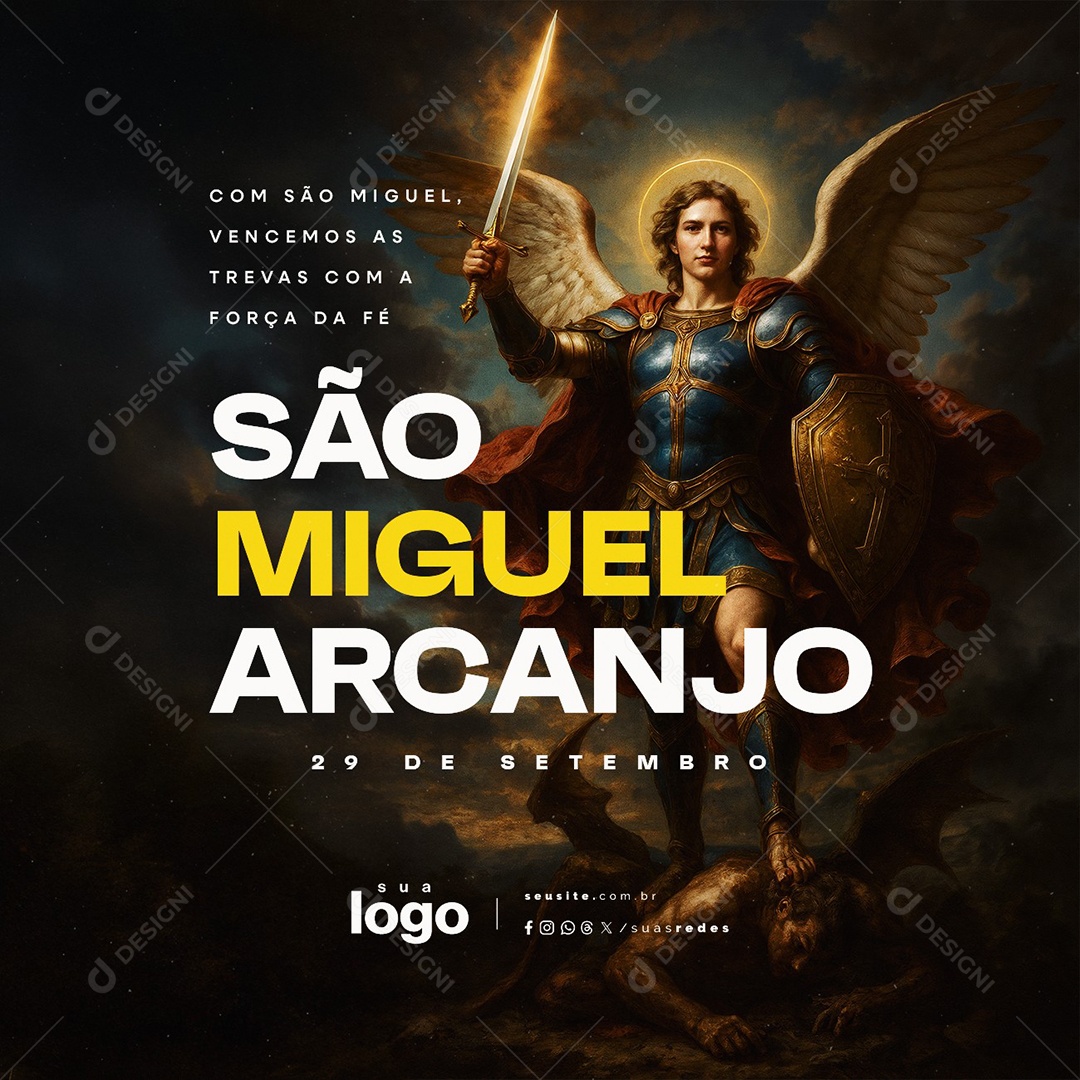 Dia de São Miguel Arcanjo 29 de Setembro Vencemos as Trevas Social Media PSD Editável