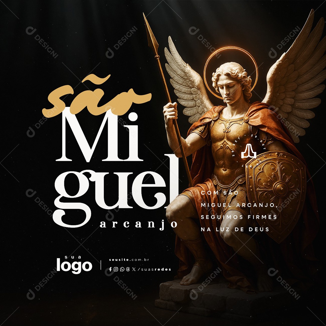 Dia de São Miguel Arcanjo 29 de Setembro Seguimos Firmes Social Media PSD Editável
