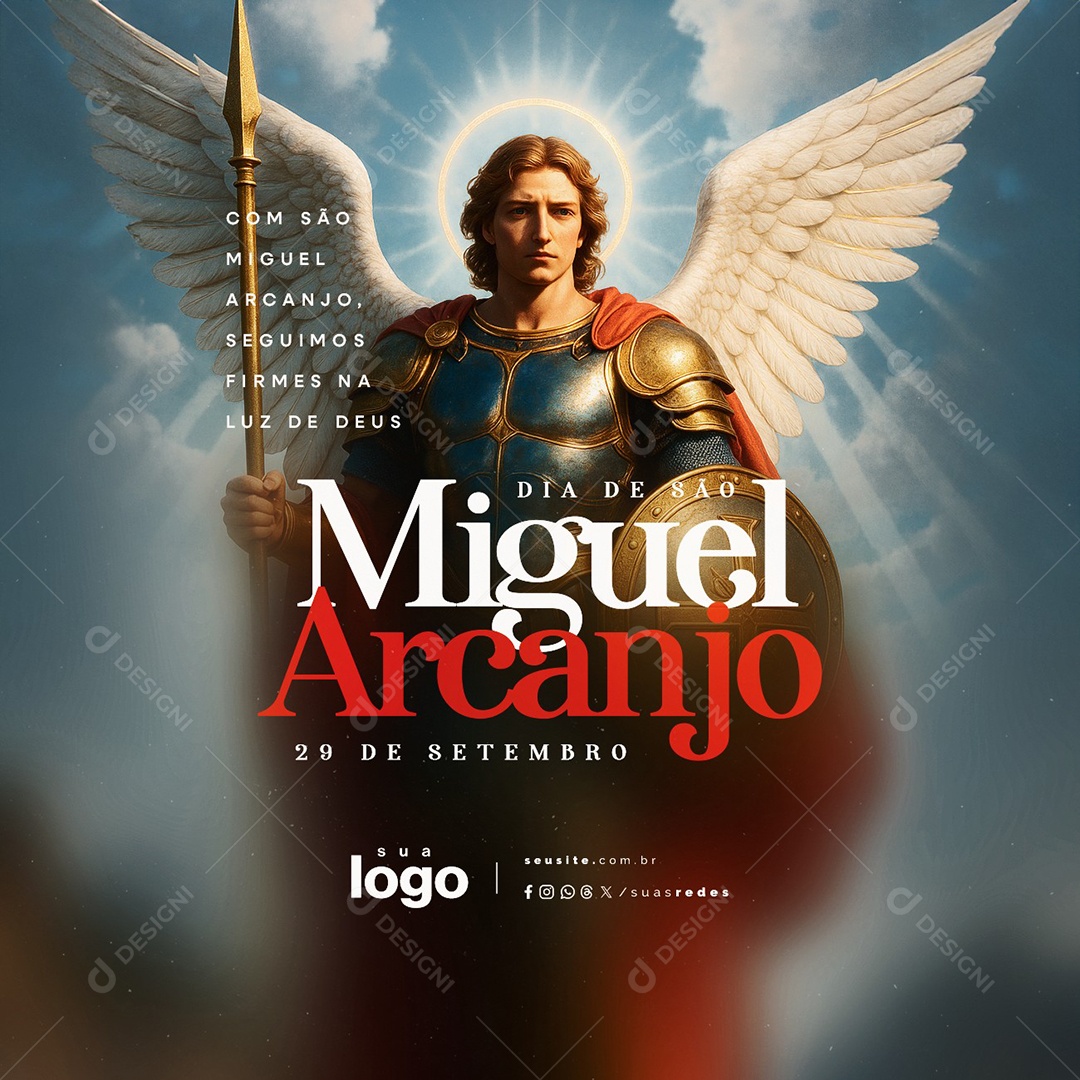 Dia de São Miguel Arcanjo 29 de Setembro Seguimos Firmes na Luz de Deus Social Media PSD Editável