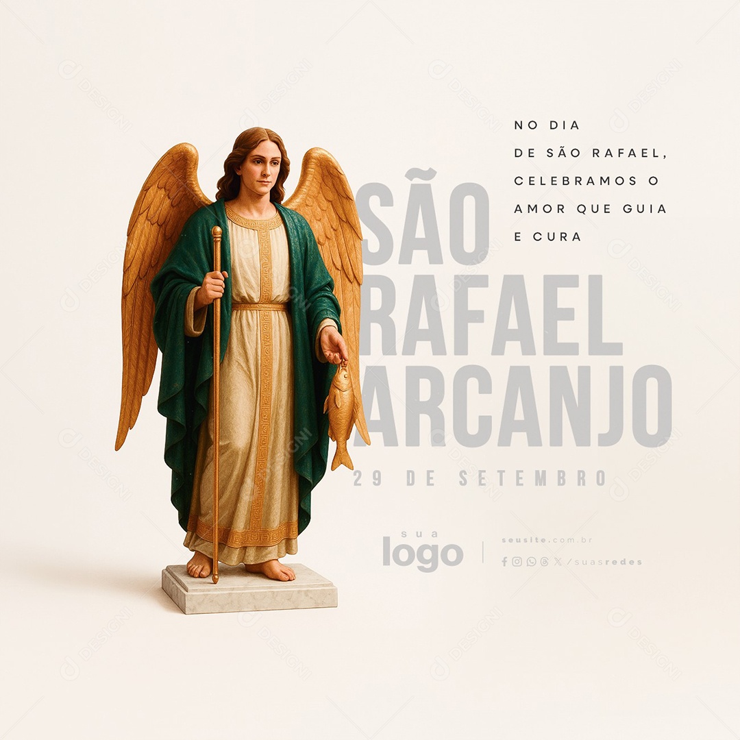 Dia de São Rafael Arcanjo 29 de Setembro Celebramos o Amor Social Media PSD Editável