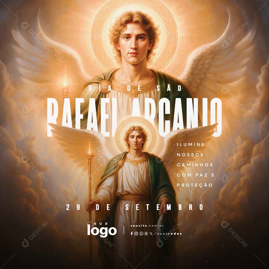 Dia de São Rafael Arcanjo 29 de Setembro Ilumine Nossos Social Media PSD Editável