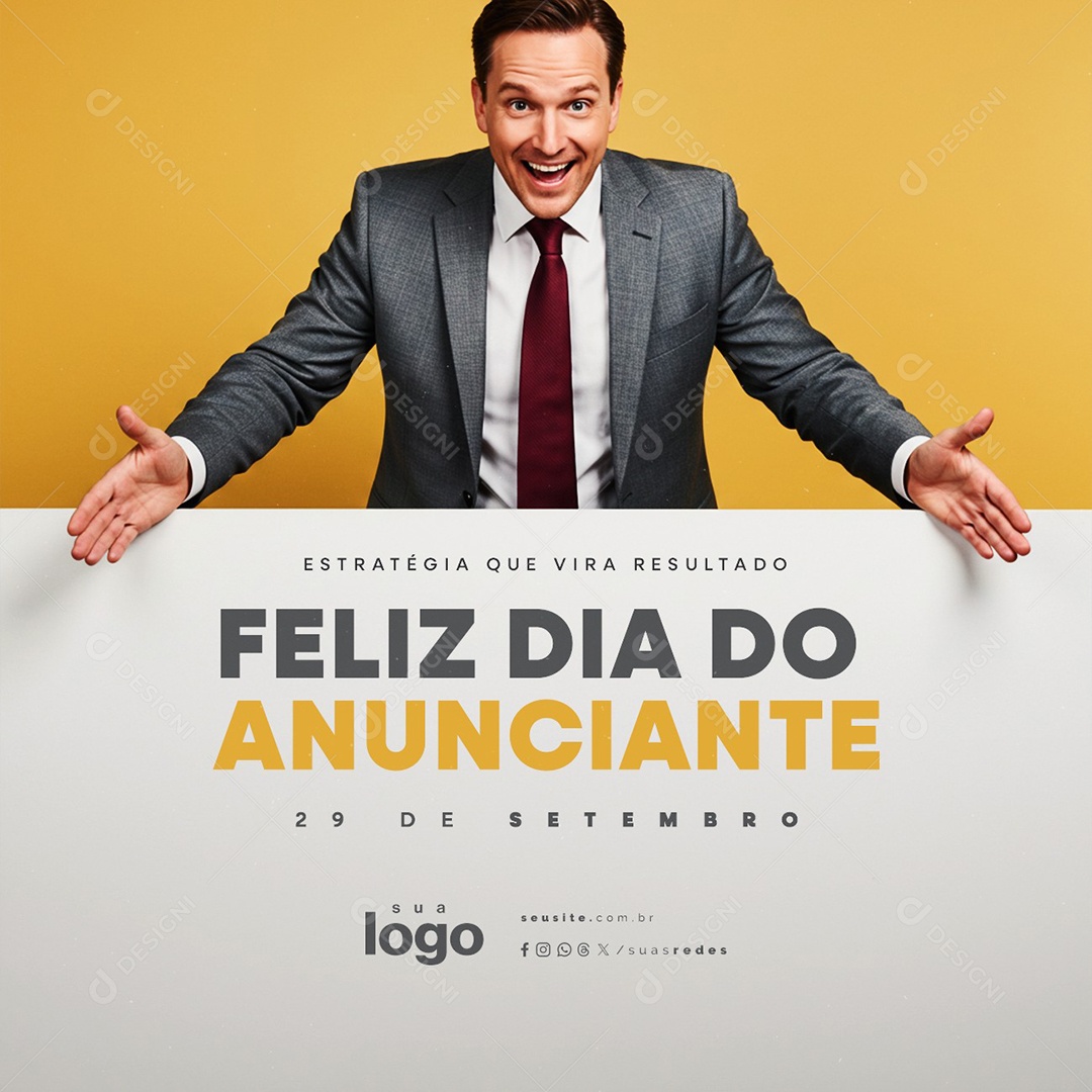 Feliz Dia do Anunciante 29 de Setembro Estratégia Que Vira Resultado Social Media PSD Editável