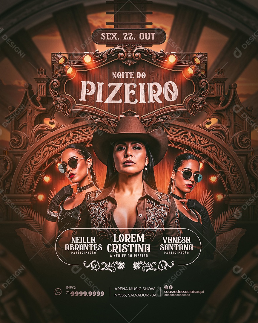 Flyer Noite Do Piseiro Social Media Feed PSD Editável