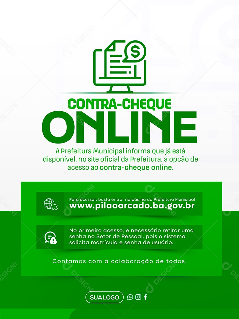 Contra Cheque Online Prefeitura Social Media PSD Editável