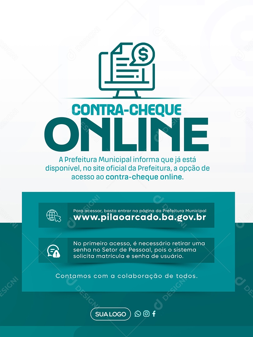 Contra Cheque Online Prefeitura Social Media PSD Editável
