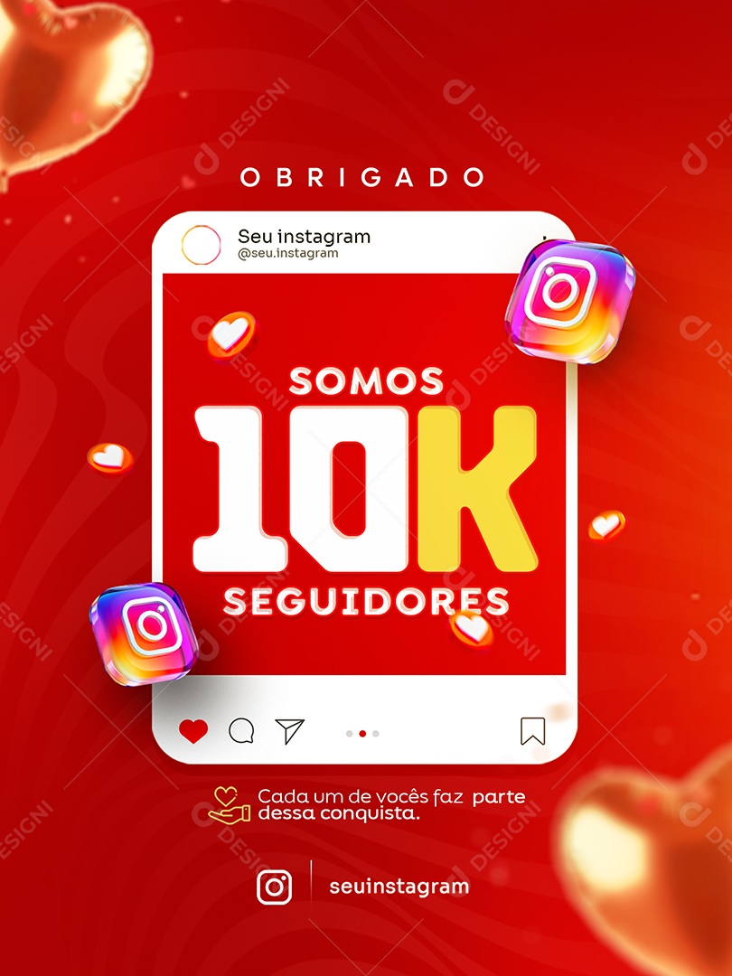 Somos 10K de Seguidores no Instagram Social Media PSD Editável