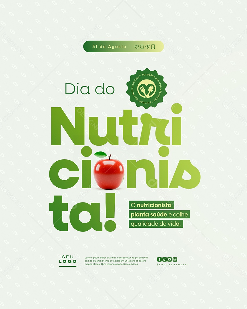 Dia do Nutricionista 31 De Agosto Social Media PSD Editável