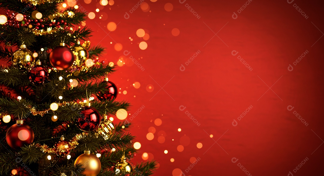 Cenário de Natal iluminado com enfeites.