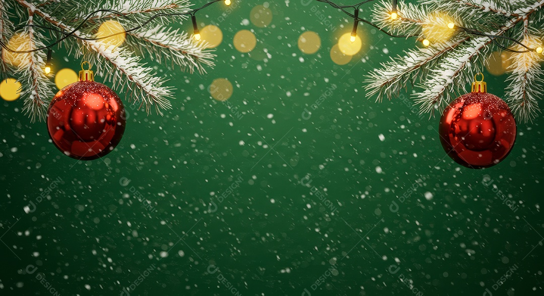 Cenário de Natal iluminado com enfeites.