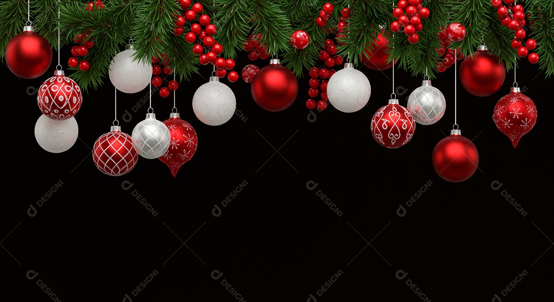 Cenário de Natal iluminado com enfeites.