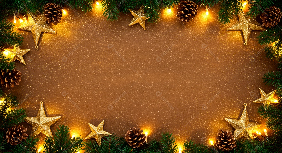 Cenário de Natal iluminado com enfeites.