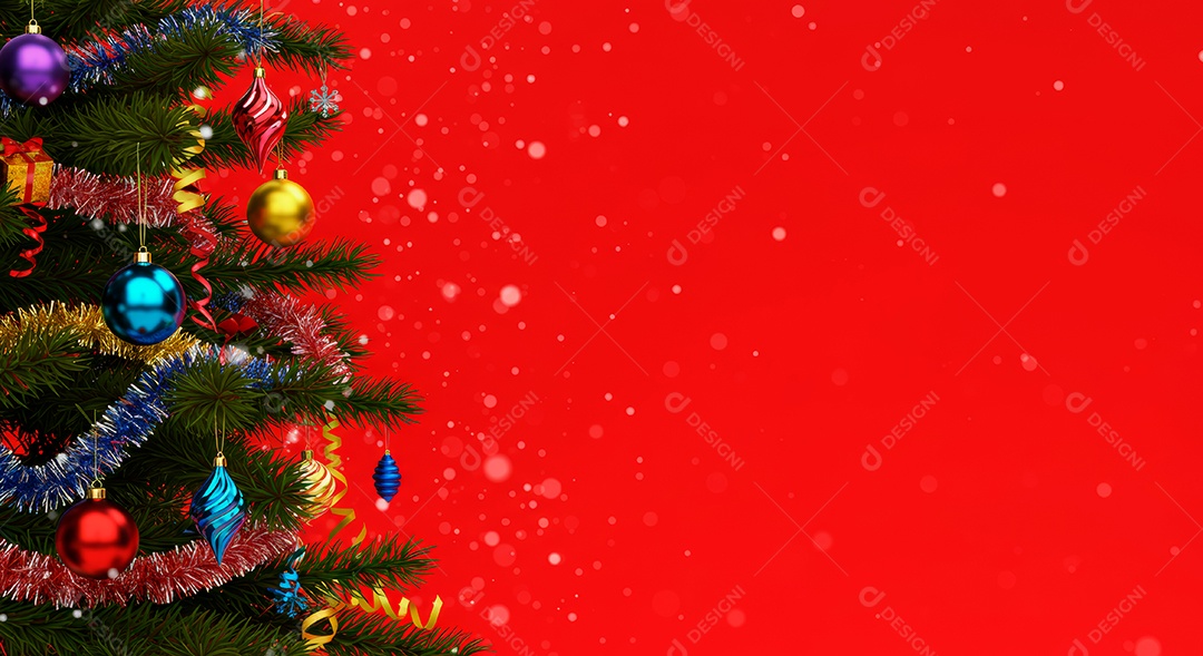 Cenário de Natal iluminado com enfeites.