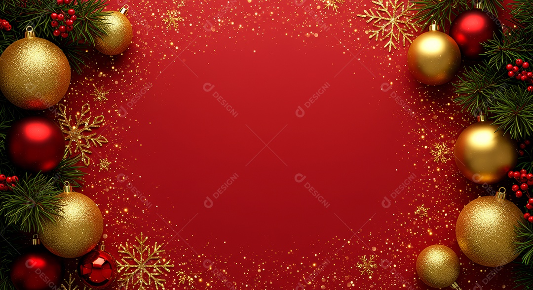 Cenário de Natal iluminado com enfeites.