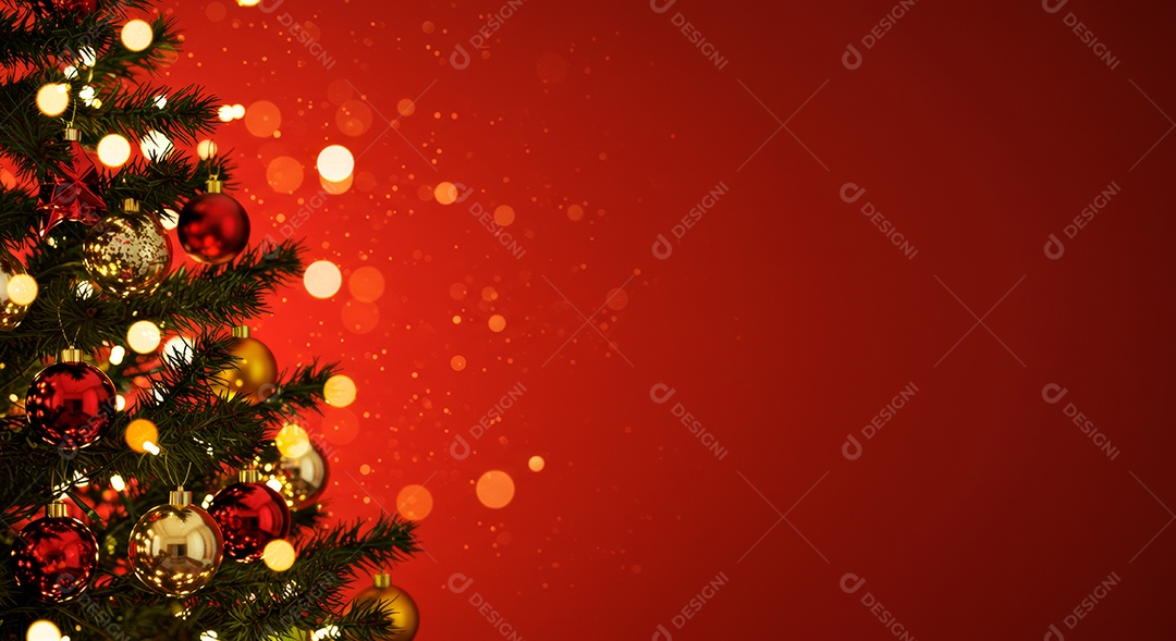 Cenário de Natal iluminado com enfeites.