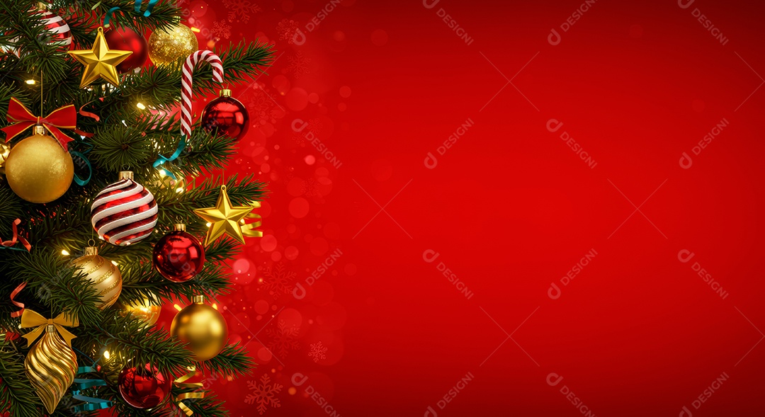 Cenário de Natal iluminado com enfeites.