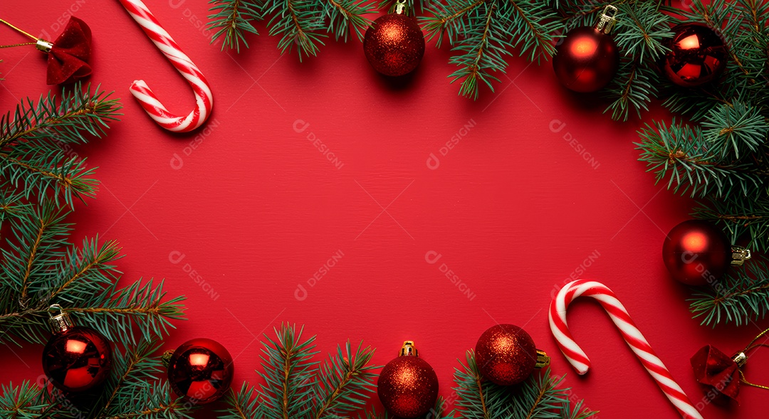 Cenário de Natal iluminado com enfeites.