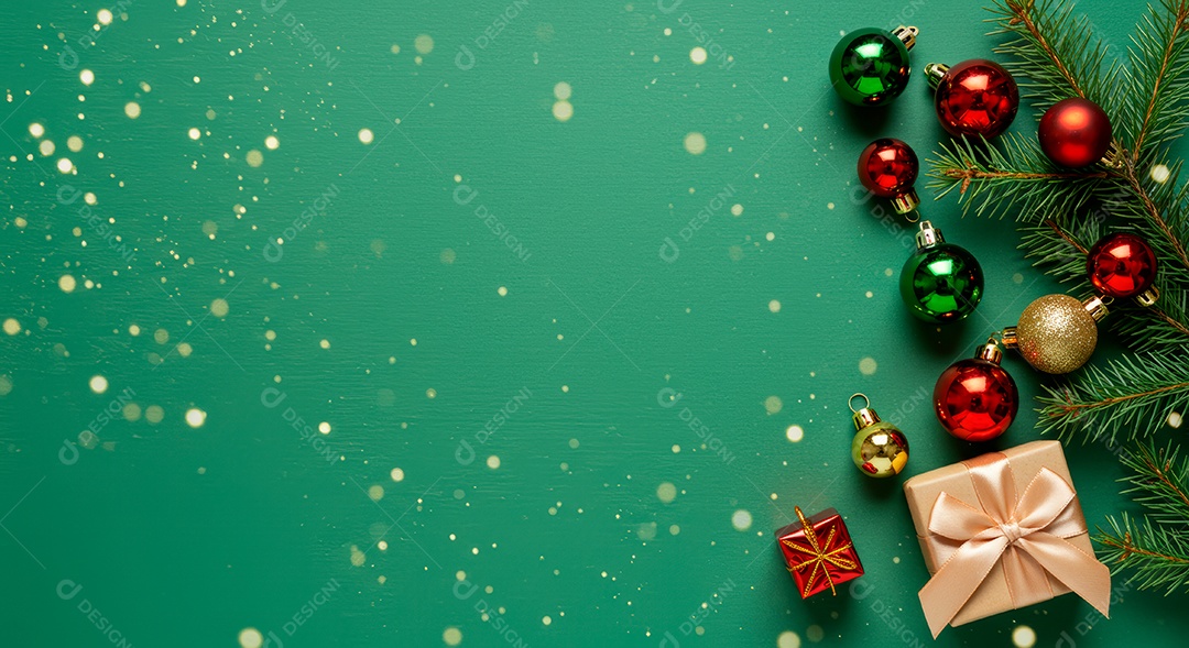 Cenário de Natal iluminado com enfeites.