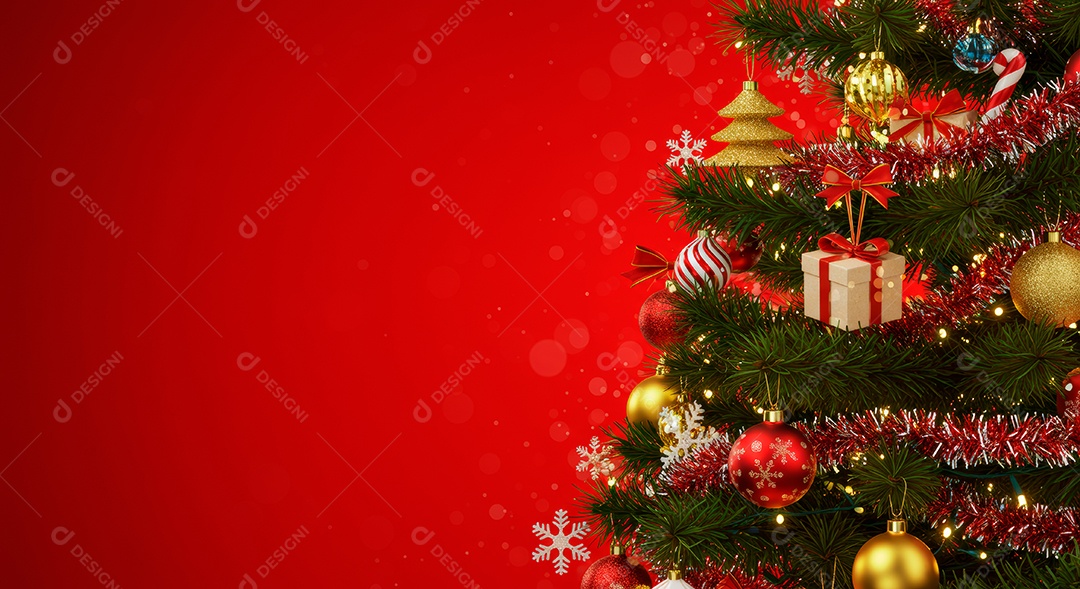 Cenário de Natal iluminado com enfeites.