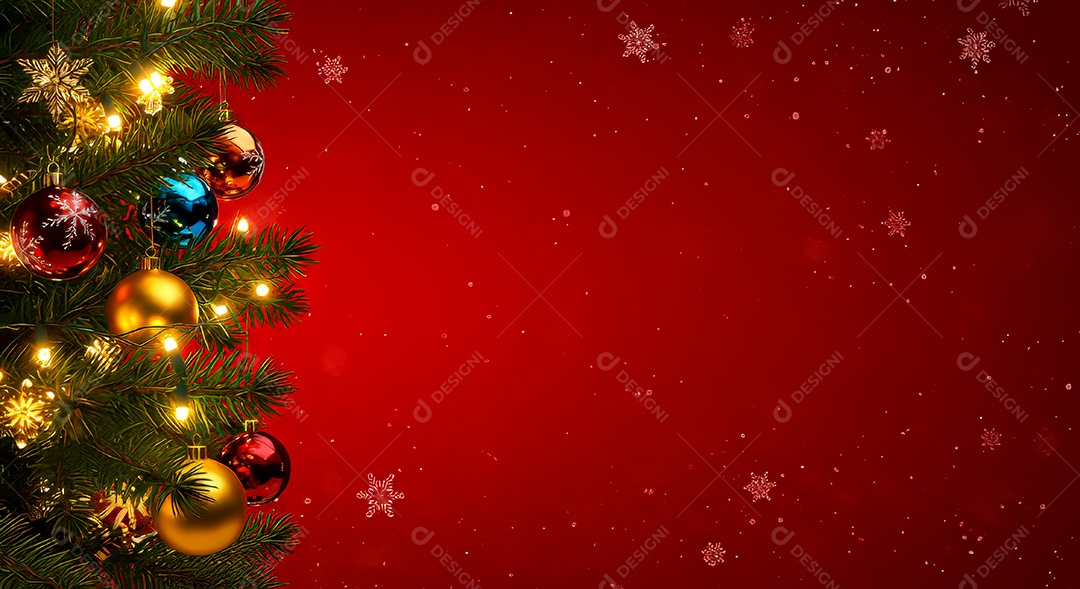 Cenário de Natal iluminado com enfeites.