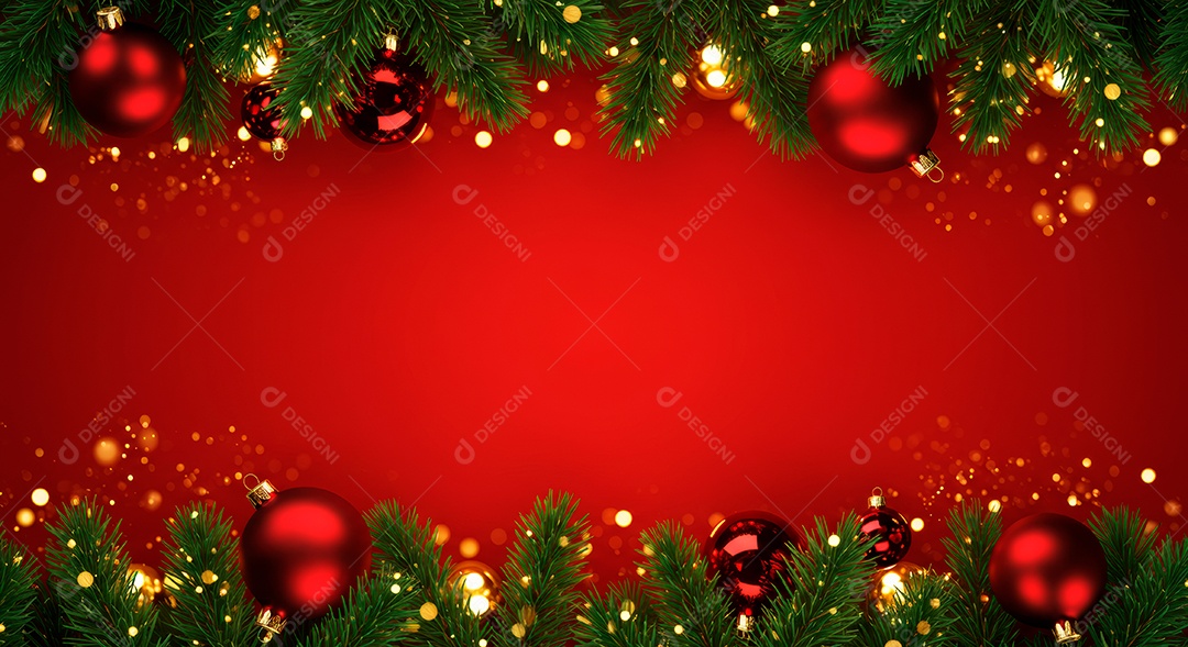 Cenário de Natal iluminado com enfeites.